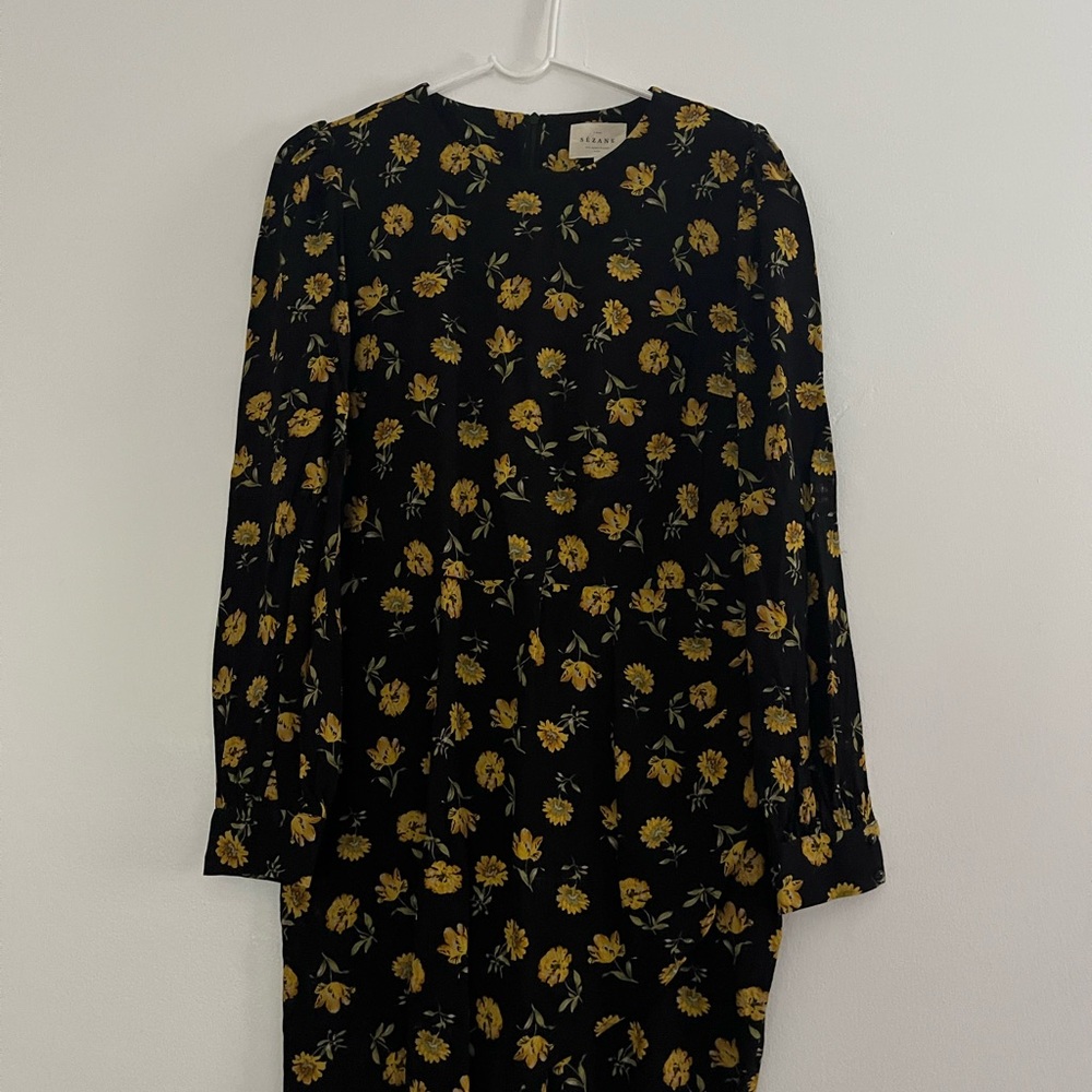 Sézane Floral Black and Yellow Dress